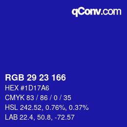 Color code: RGB 29 23 166 | qconv.com