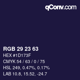 Color code: RGB 29 23 63 | qconv.com