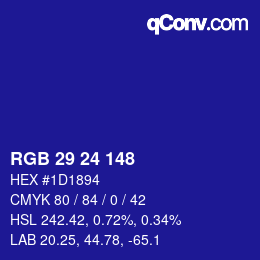 Color code: RGB 29 24 148 | qconv.com