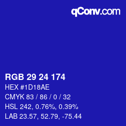 Color code: RGB 29 24 174 | qconv.com
