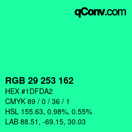Color code: RGB 29 253 162 | qconv.com