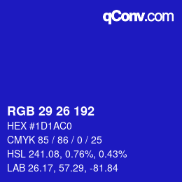 カラーコード: RGB 29 26 192 | qconv.com
