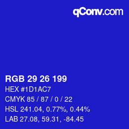 カラーコード: RGB 29 26 199 | qconv.com
