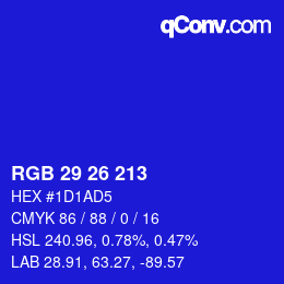 Color code: RGB 29 26 213 | qconv.com