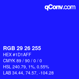 Color code: RGB 29 26 255 | qconv.com