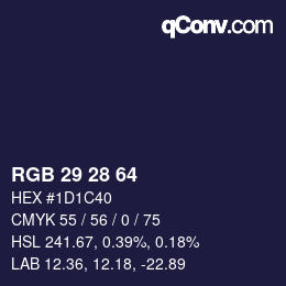 Color code: RGB 29 28 64 | qconv.com
