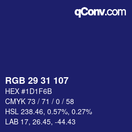 Color code: RGB 29 31 107 | qconv.com