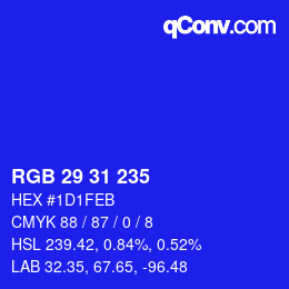 Color code: RGB 29 31 235 | qconv.com