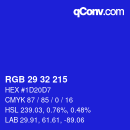 Color code: RGB 29 32 215 | qconv.com