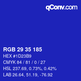 Color code: RGB 29 35 185 | qconv.com