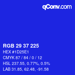カラーコード: RGB 29 37 225 | qconv.com