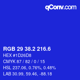 カラーコード: RGB 29 38.2 216.6 | qconv.com