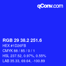 カラーコード: RGB 29 38.2 251.6 | qconv.com