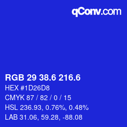 カラーコード: RGB 29 38.6 216.6 | qconv.com