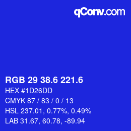 カラーコード: RGB 29 38.6 221.6 | qconv.com