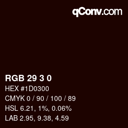 Color code: RGB 29 3 0 | qconv.com
