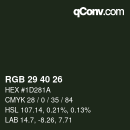 Color code: RGB 29 40 26 | qconv.com