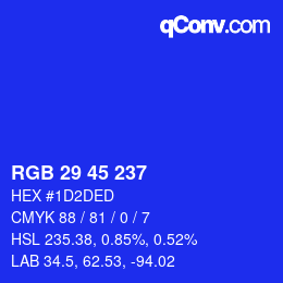 Color code: RGB 29 45 237 | qconv.com