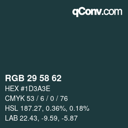 Color code: RGB 29 58 62 | qconv.com