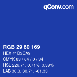 Color code: RGB 29 60 169 | qconv.com