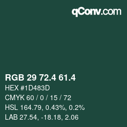 カラーコード: RGB 29 72.4 61.4 | qconv.com