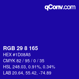 カラーコード: RGB 29 8 165 | qconv.com