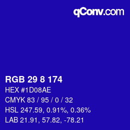 カラーコード: RGB 29 8 174 | qconv.com