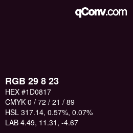 カラーコード: RGB 29 8 23 | qconv.com