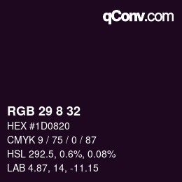 カラーコード: RGB 29 8 32 | qconv.com