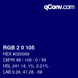 颜色代码: RGB 2 0 105 | qconv.com
