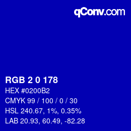 Color code: RGB 2 0 178 | qconv.com