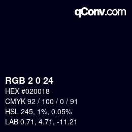 カラーコード: RGB 2 0 24 | qconv.com