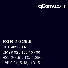 カラーコード: RGB 2 0 26.6 | qconv.com
