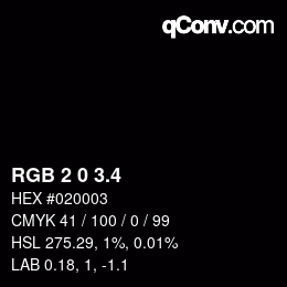 カラーコード: RGB 2 0 3.4 | qconv.com
