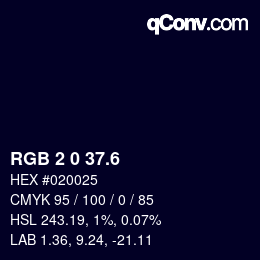 カラーコード: RGB 2 0 37.6 | qconv.com