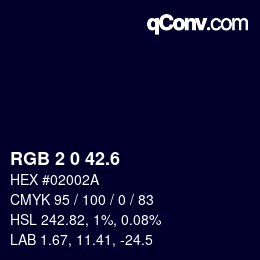 カラーコード: RGB 2 0 42.6 | qconv.com