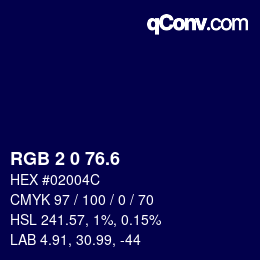 カラーコード: RGB 2 0 76.6 | qconv.com