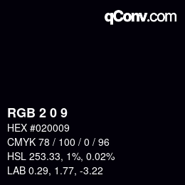 Color code: RGB 2 0 9 | qconv.com