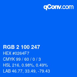 Color code: RGB 2 100 247 | qconv.com