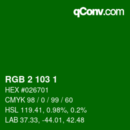 Farbcode: RGB 2 103 1 | qconv.com