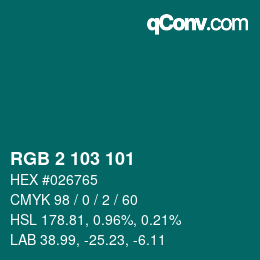 Color code: RGB 2 103 101 | qconv.com