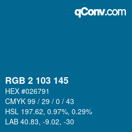 カラーコード: RGB 2 103 145 | qconv.com