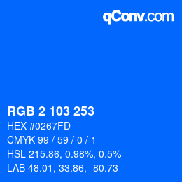 颜色代码: RGB 2 103 253 | qconv.com