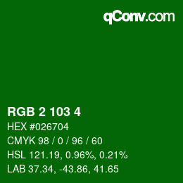 Farbcode: RGB 2 103 4 | qconv.com