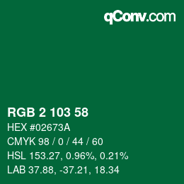 Color code: RGB 2 103 58 | qconv.com