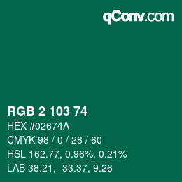 カラーコード: RGB 2 103 74 | qconv.com