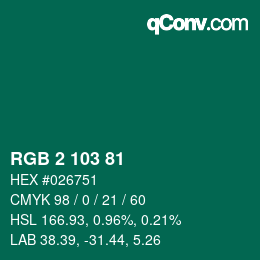 カラーコード: RGB 2 103 81 | qconv.com
