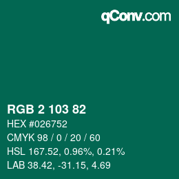 カラーコード: RGB 2 103 82 | qconv.com