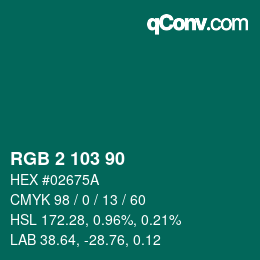 Color code: RGB 2 103 90 | qconv.com
