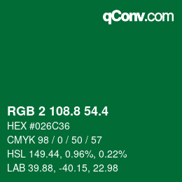 カラーコード: RGB 2 108.8 54.4 | qconv.com